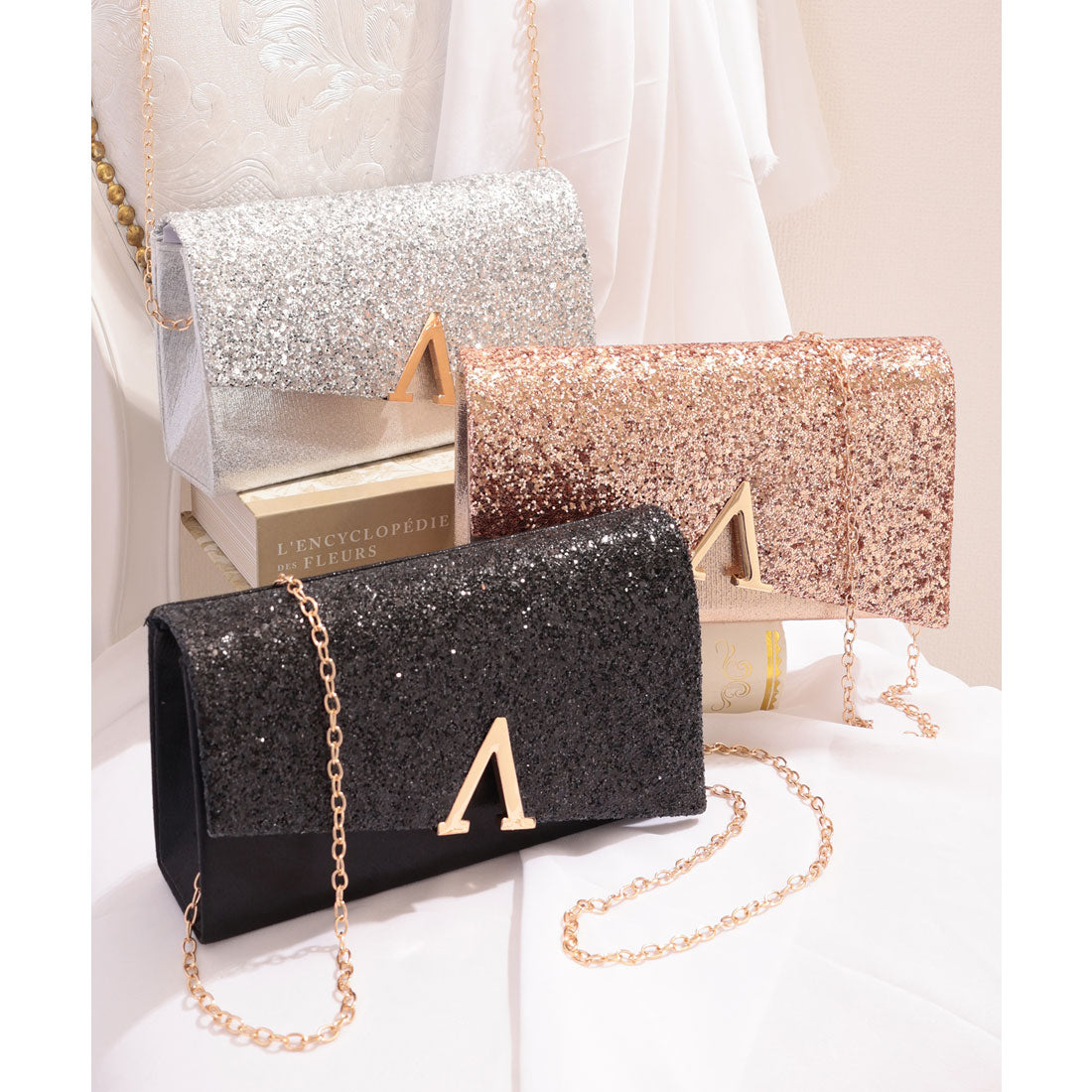 レースレディース Lace Ladies 2WAY グリッター フラップ スクエア パーティー バッグ （シルバー） シルバー