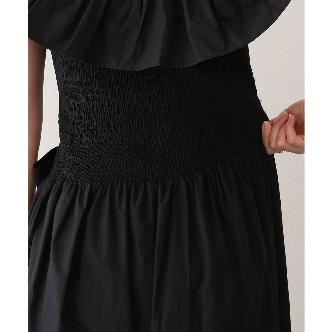 レースレディース Lace Ladies フリル ウエストリボン オフショル ロング ワンピース （ブラック） ブラック