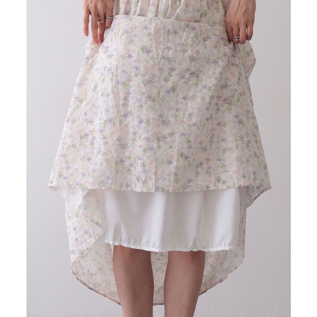 レースレディース Lace Ladies フロント レースアップ 花柄 ギャザー ワンピース （ブルー） ブルー