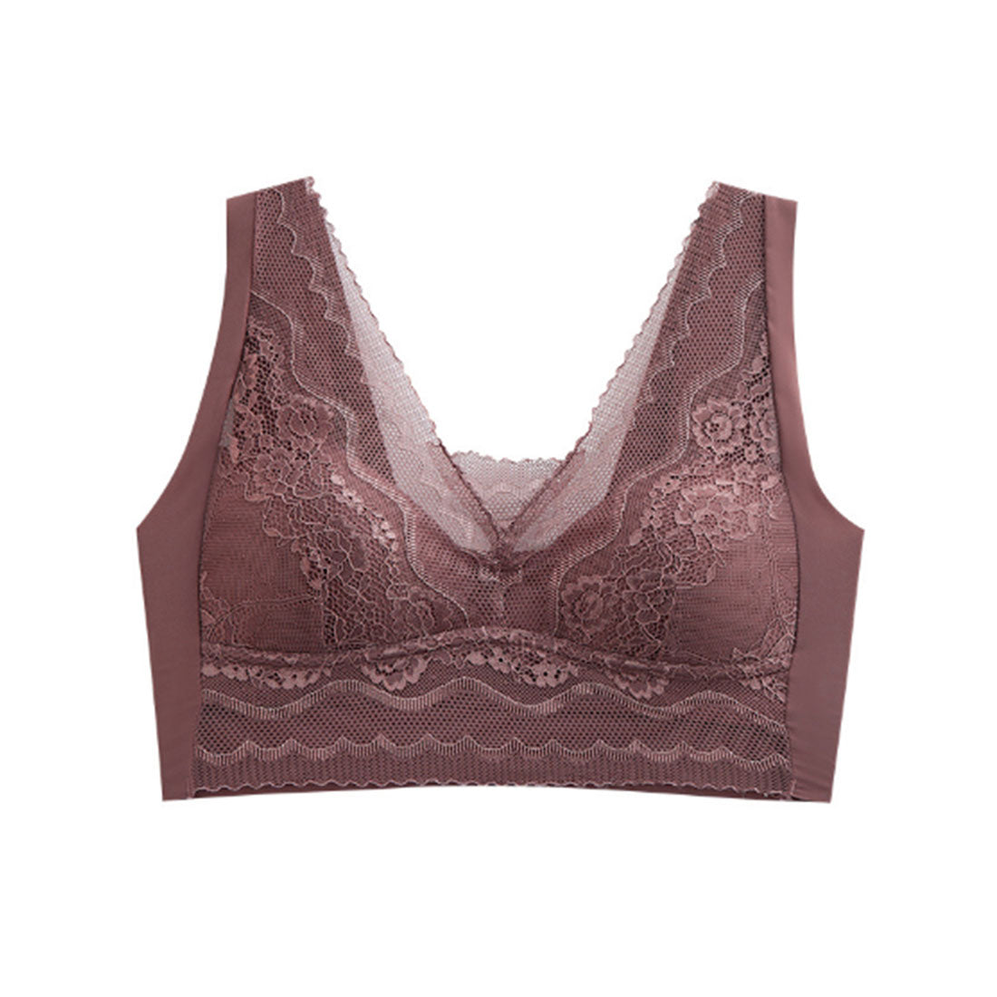 レースレディース Lace Ladies Vネック レース ドッキング ノンワイヤー ブラ （キャメル） キャメル