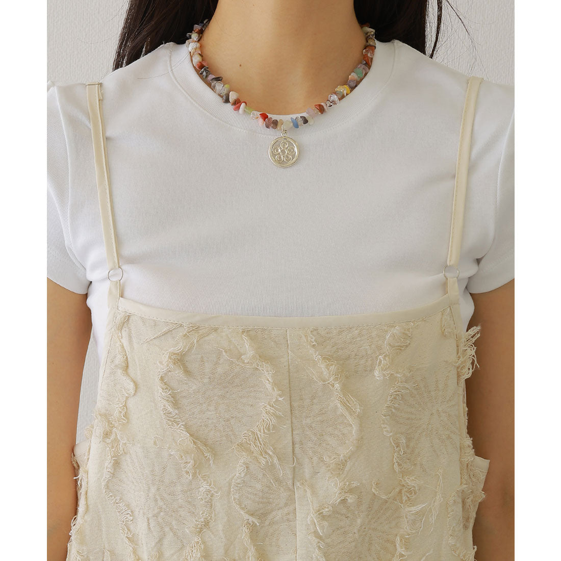 レースレディース Lace Ladies フリンジ デザイン マキシ丈 キャミソール ワンピース （ブラック） ブラック