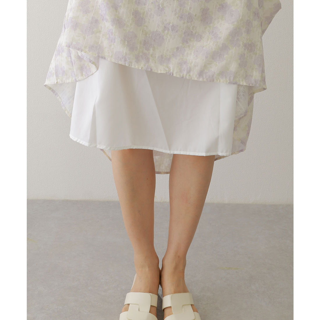 レースレディース Lace Ladies シアー フリル カラー 花柄 ロング ワンピース （ラベンダー） ラベンダー