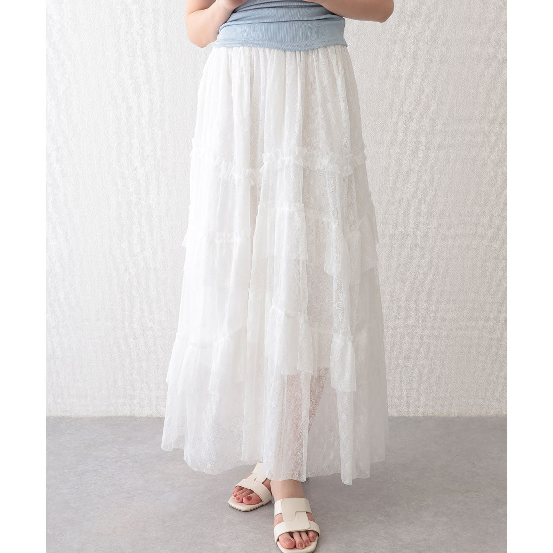 レースレディース Lace Ladies 総レース ティアード フリル マキシ スカート （ホワイト） ホワイト