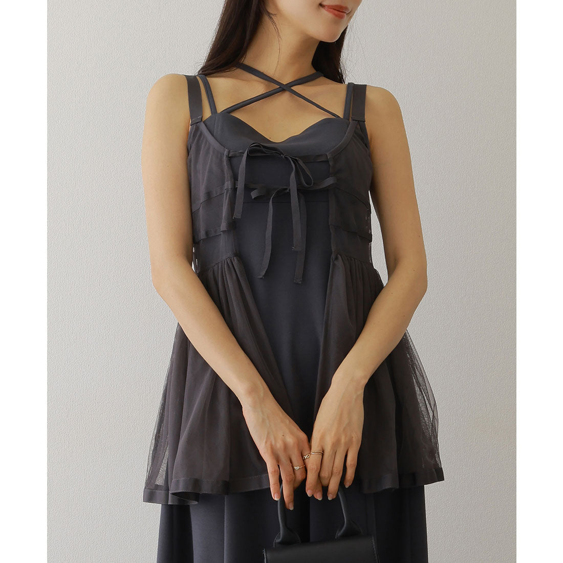 レースレディース Lace Ladies ソリッドカラー バックスリット キャミソール マキシ ワンピース （グレー） グレー