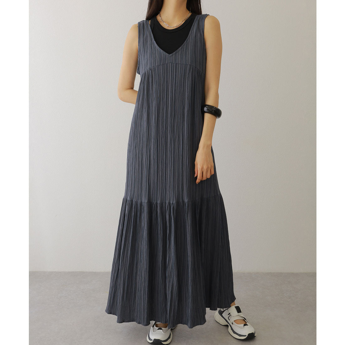 Lace Ladies U-Neck Sleeveless Tiered Maxi Dress