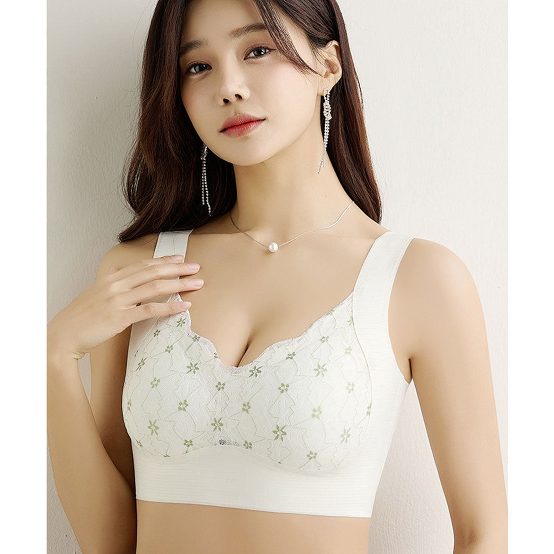 レースレディース Lace Ladies フラワー レース Vネック 脇高 ノンワイヤー ブラ （アイボリー） アイボリー
