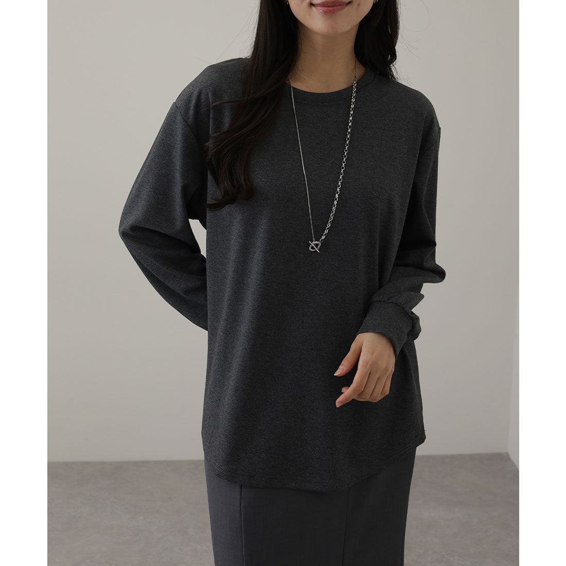 レースレディース Lace Ladies クルーネック オーバーサイズ ベーシック 長袖 カットソー （ダークグレー） ダークグレー