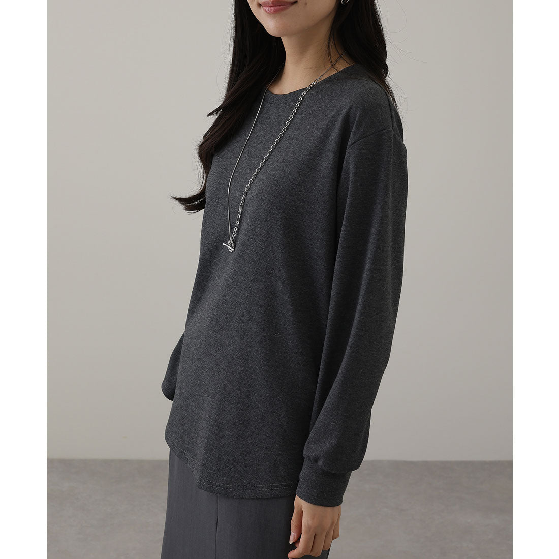 レースレディース Lace Ladies クルーネック オーバーサイズ ベーシック 長袖 カットソー （ダークグレー） ダークグレー
