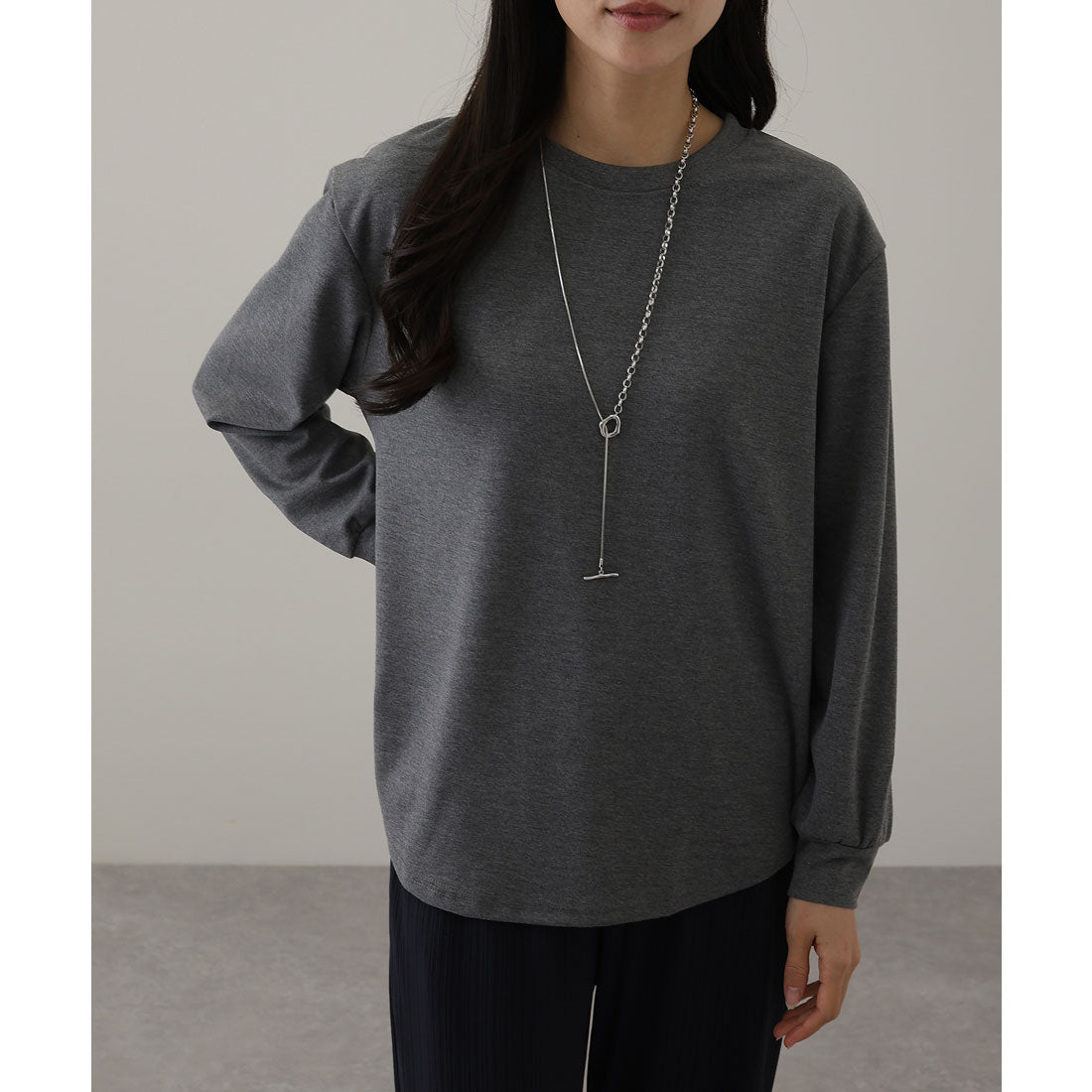レースレディース Lace Ladies クルーネック オーバーサイズ ベーシック 長袖 カットソー （グレー） グレー
