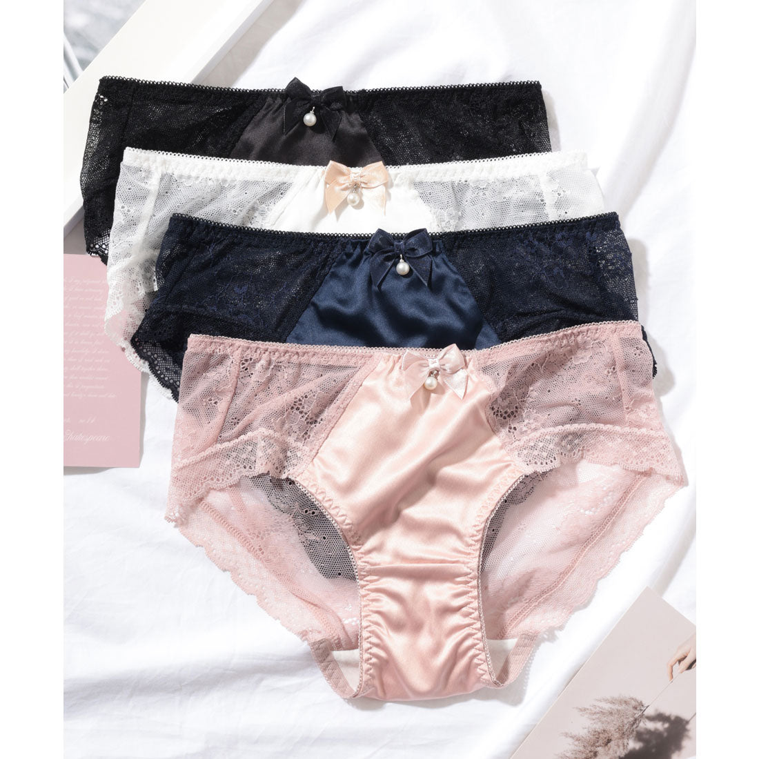 レースレディース Lace Ladies 【4枚セット】パール リボン レース ドッキング ショーツ【返品不可商品】 （4枚セット） 4枚セット