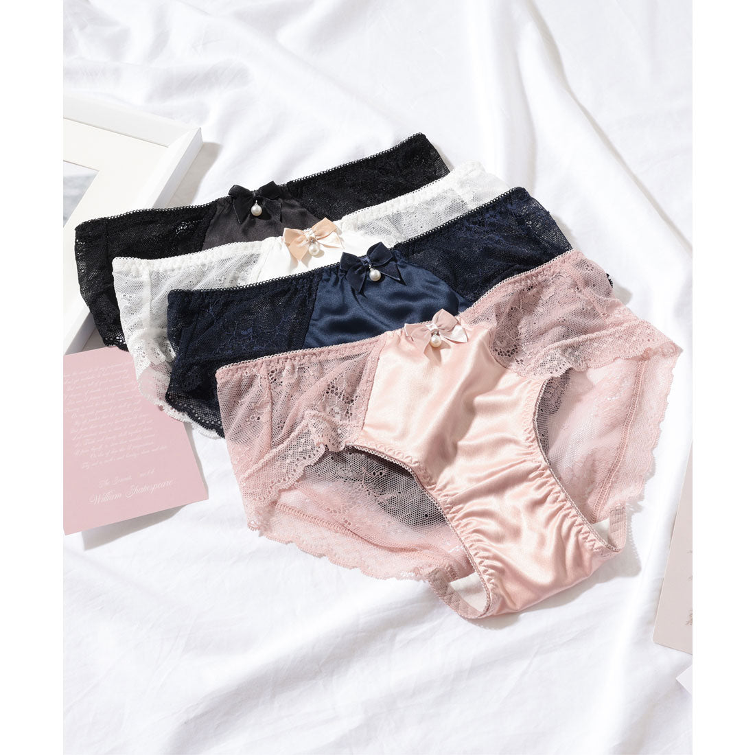レースレディース Lace Ladies 【4枚セット】パール リボン レース ドッキング ショーツ【返品不可商品】 （4枚セット） 4枚セット