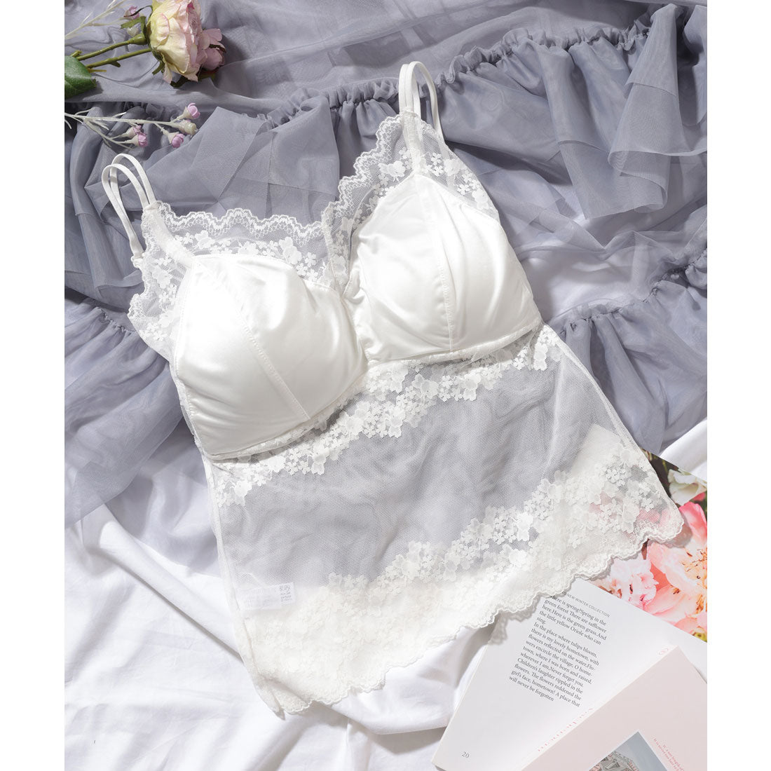 レースレディース Lace Ladies 小花柄 フレンチ レース カップ付き キャミソール （ホワイト） ホワイト