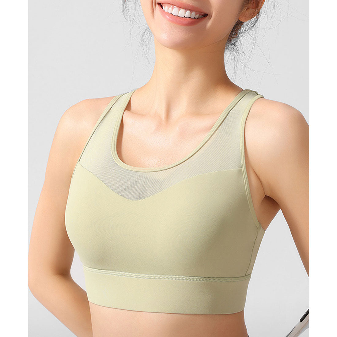 レースレディース Lace Ladies バック クロス メッシュ ドッキング カップ付き ハーフトップ （グリーン） グリーン