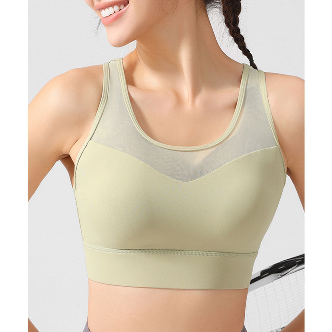 レースレディース Lace Ladies バック クロス メッシュ ドッキング カップ付き ハーフトップ （グリーン） グリーン