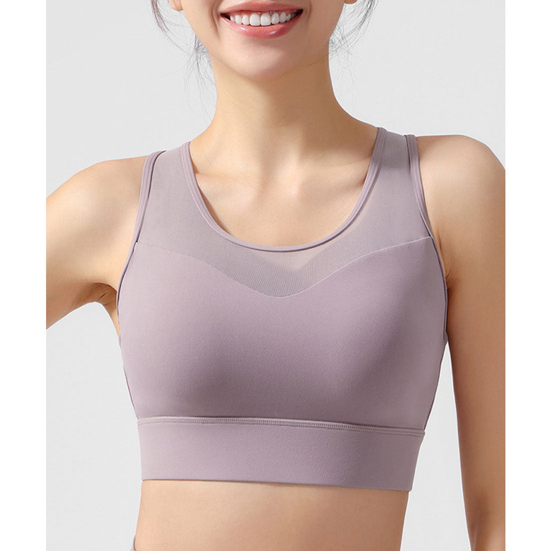 レースレディース Lace Ladies バック クロス メッシュ ドッキング カップ付き ハーフトップ （パープル） パープル