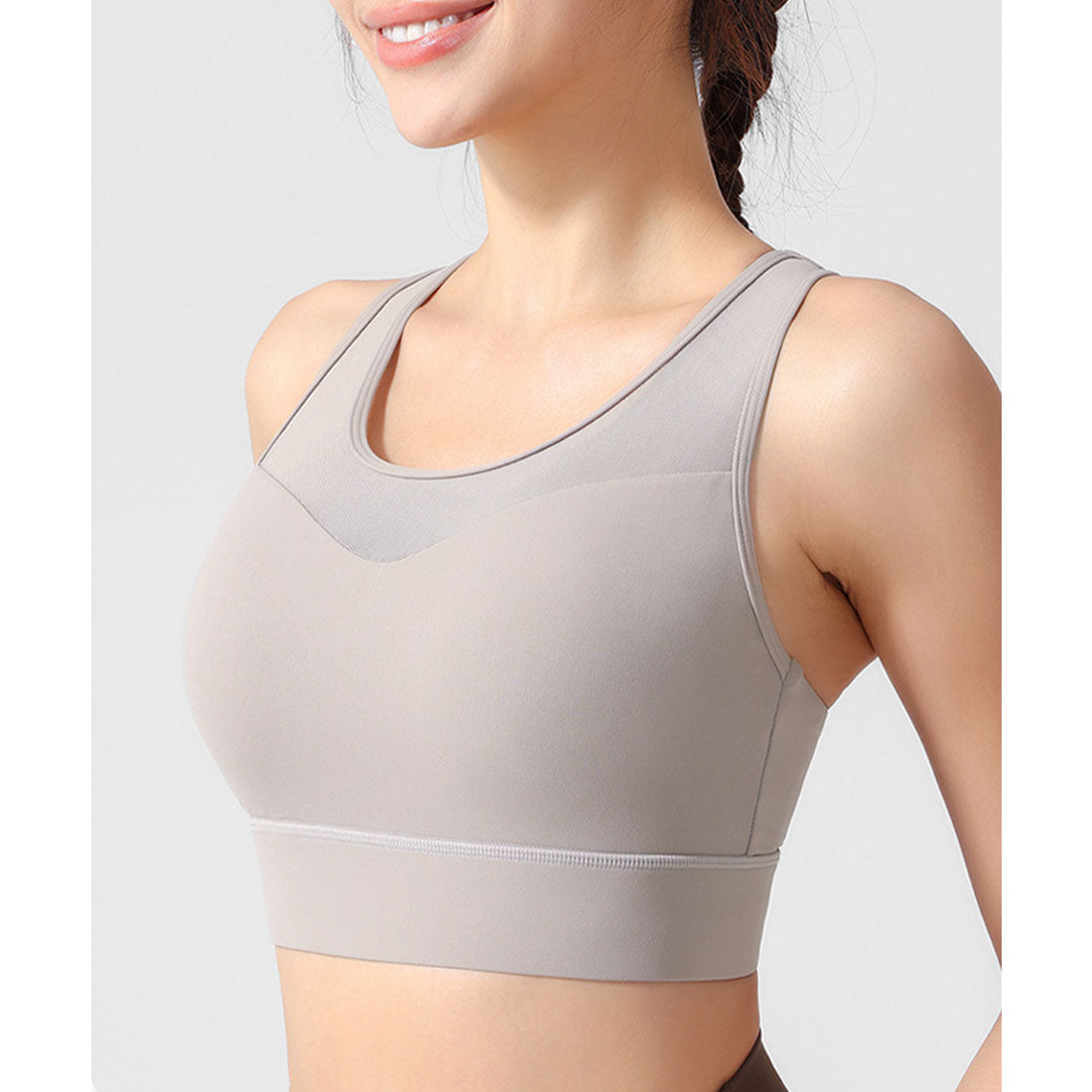レースレディース Lace Ladies バック クロス メッシュ ドッキング カップ付き ハーフトップ （グレージュ） グレージュ