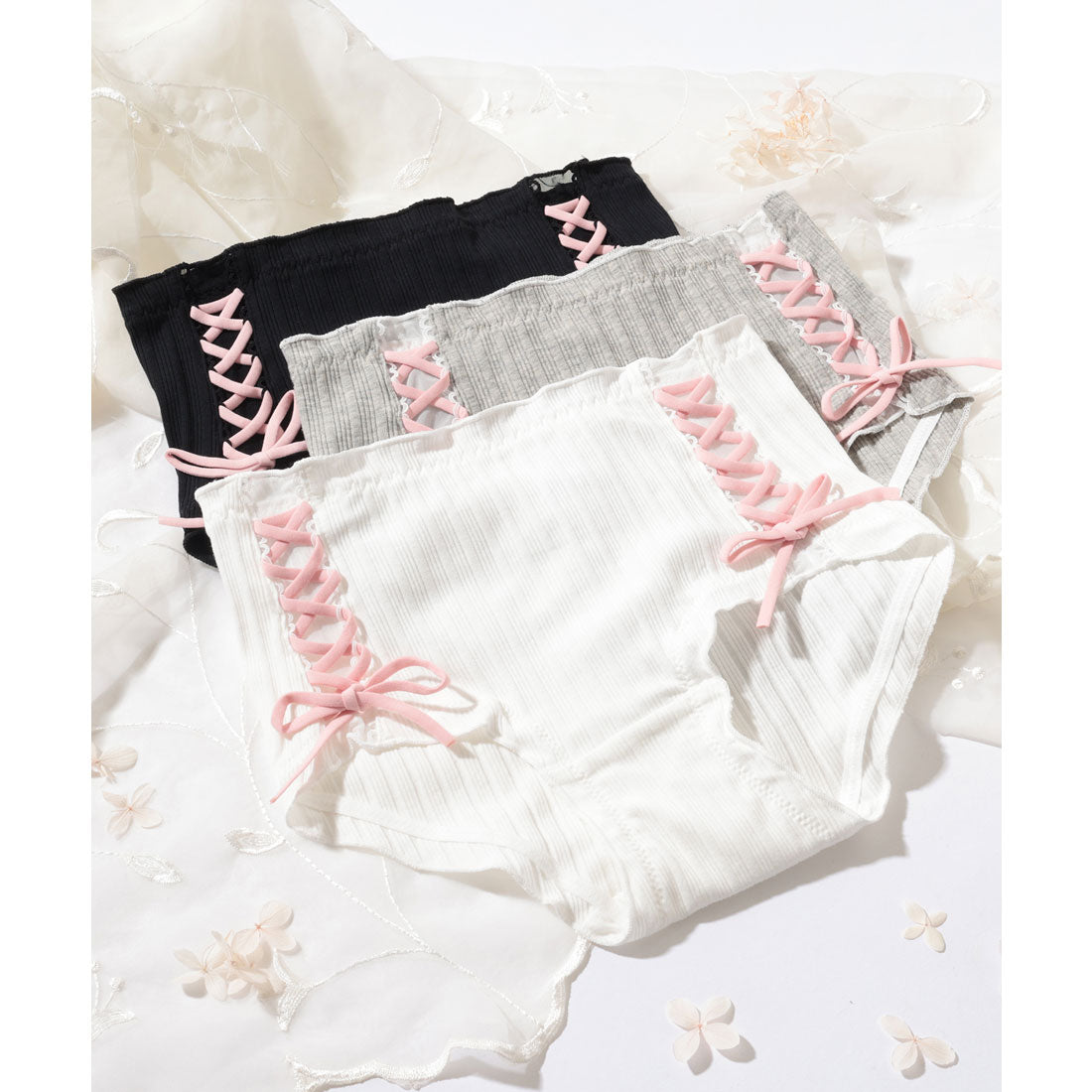 レースレディース Lace Ladies 【3枚セット】サイド レースアップ ミドル ショーツ （3枚セット） 3枚セット