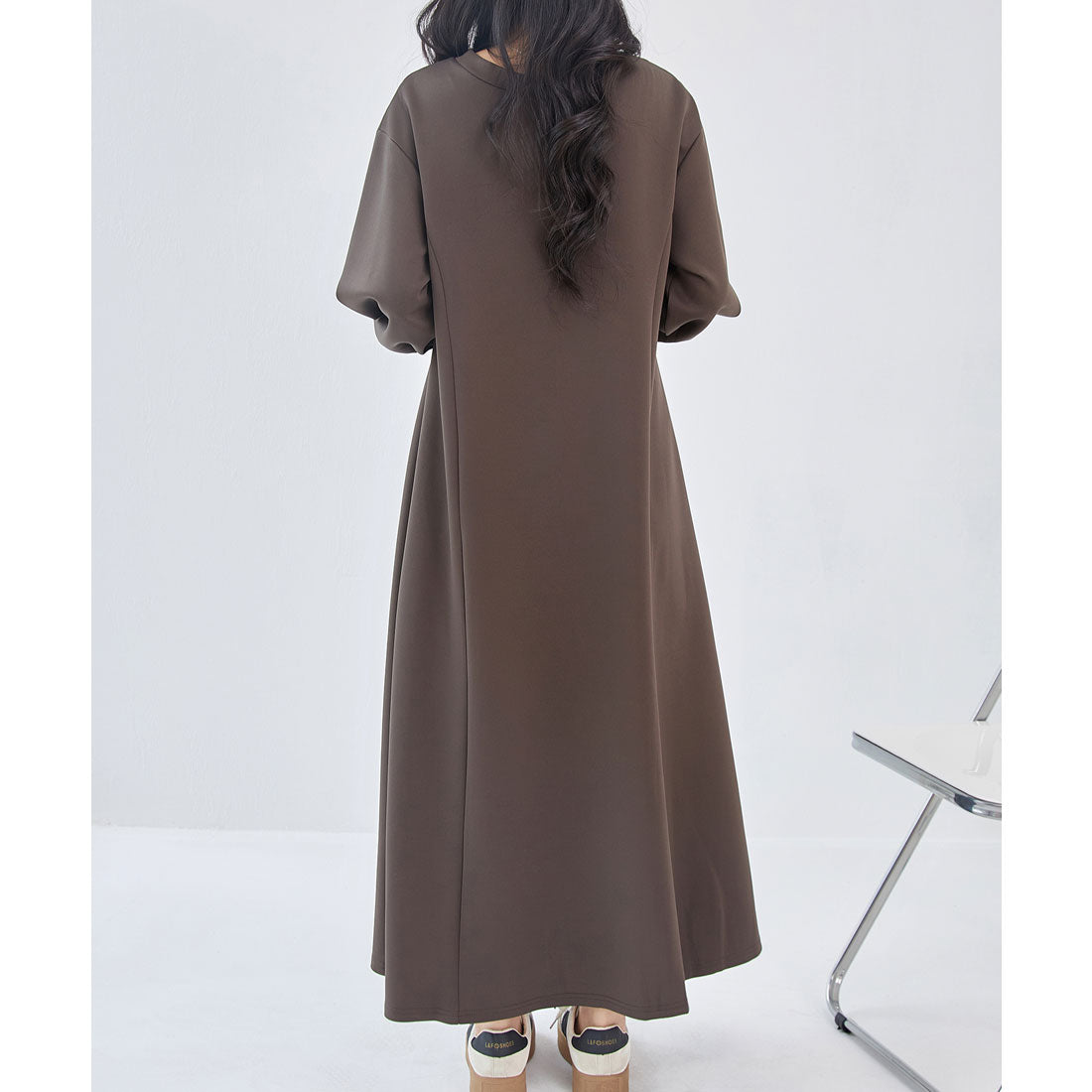 レースレディース Lace Ladies 2WAY ハーフジップ 長袖 マキシ ワンピース （ブラウン） ブラウン