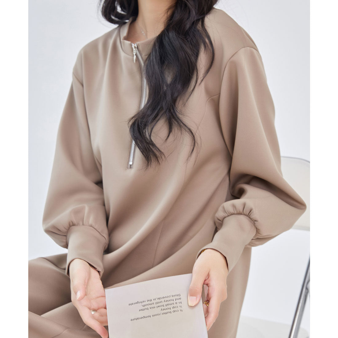 レースレディース Lace Ladies 2WAY ハーフジップ 長袖 マキシ ワンピース （ブラウン） ブラウン