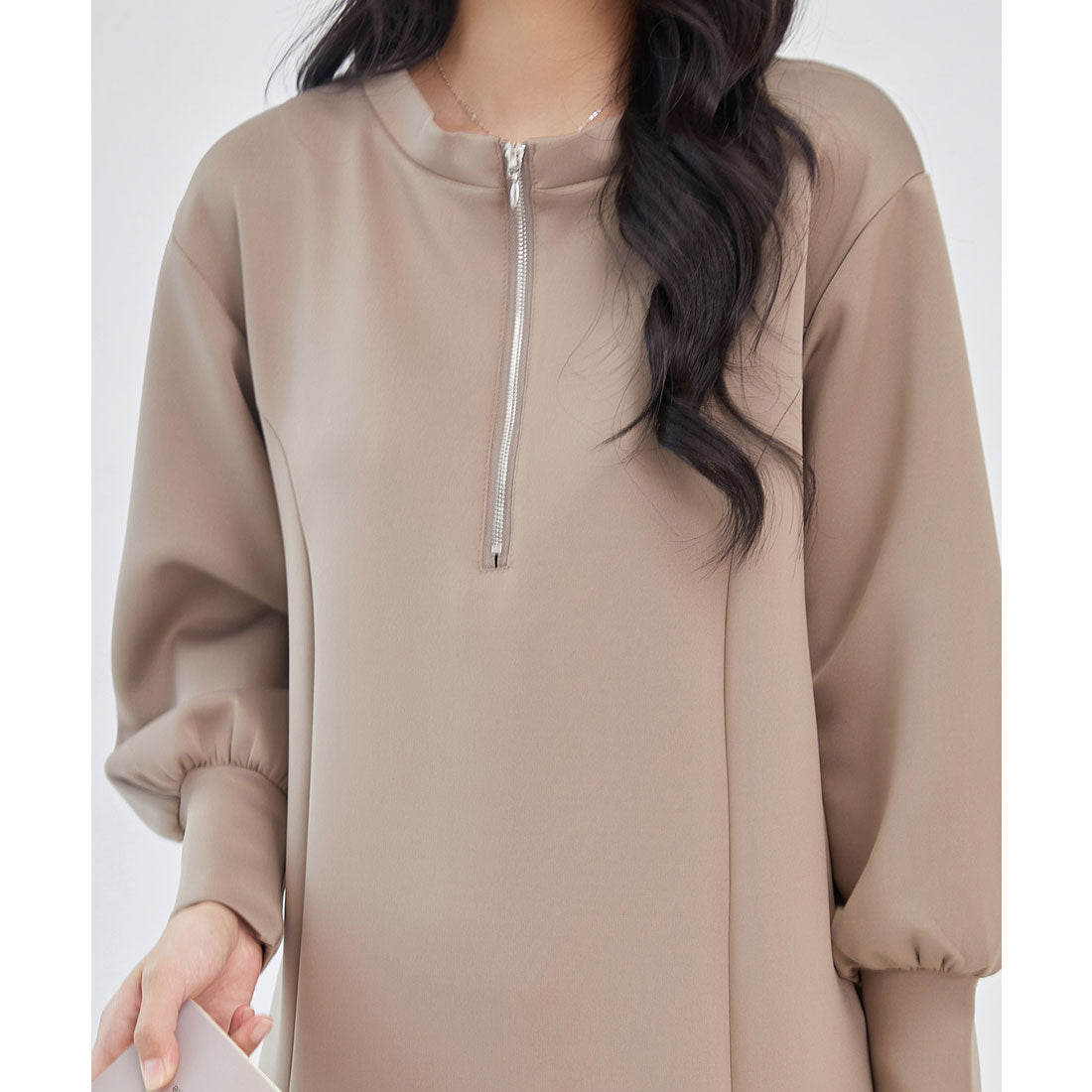 レースレディース Lace Ladies 2WAY ハーフジップ 長袖 マキシ ワンピース （ブラウン） ブラウン