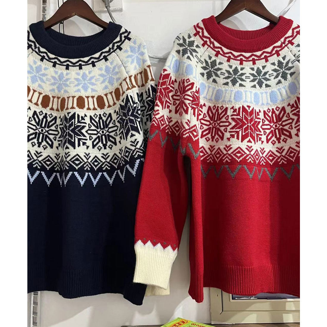 レースレディース Lace Ladies クルーネック ノルディック柄 長袖 ニット プルオーバー （ネイビー） ネイビー