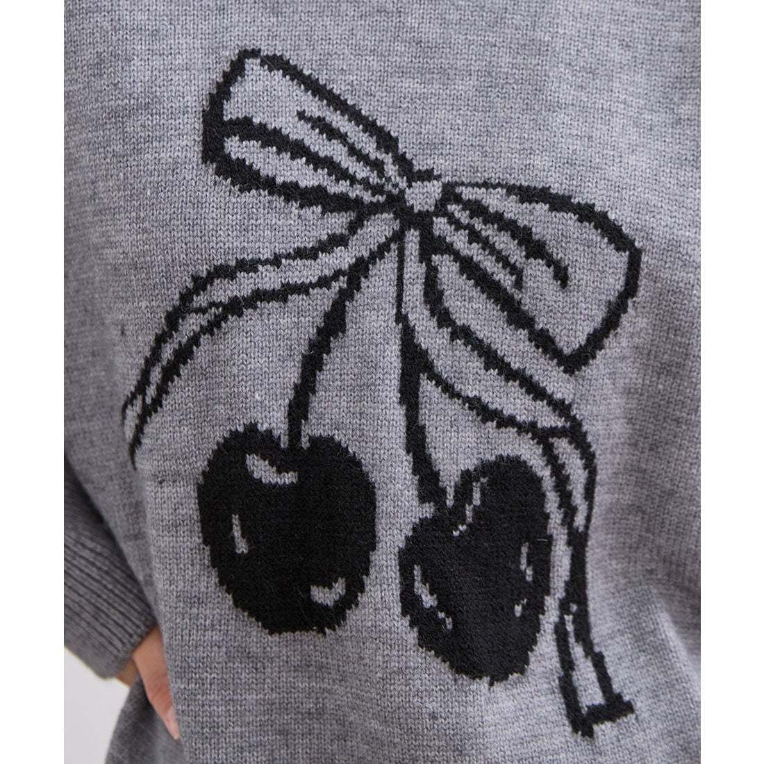 レースレディース Lace Ladies チェリー柄 配色 クルーネック ニット プルオーバー （グレー） グレー