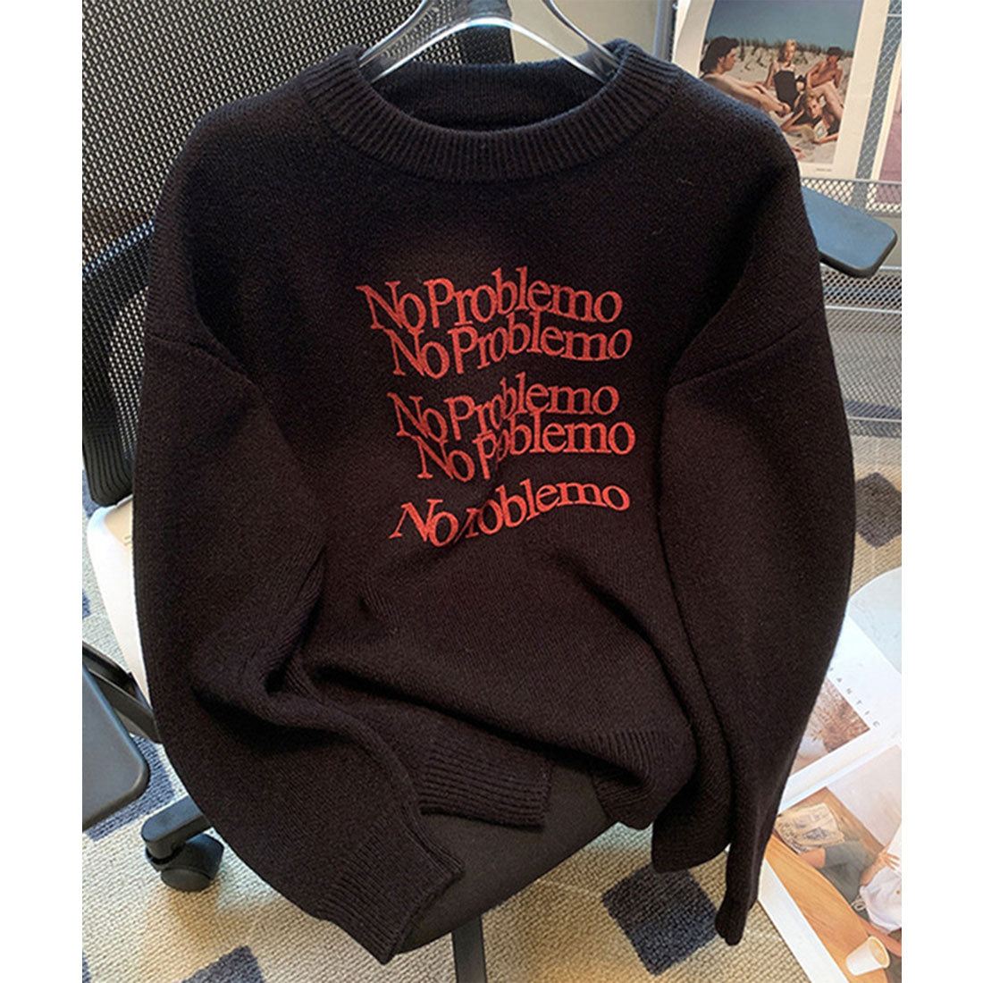 レースレディース Lace Ladies 配色 ロゴ オーバーサイズ ニット プルオーバー （アイボリー） アイボリー