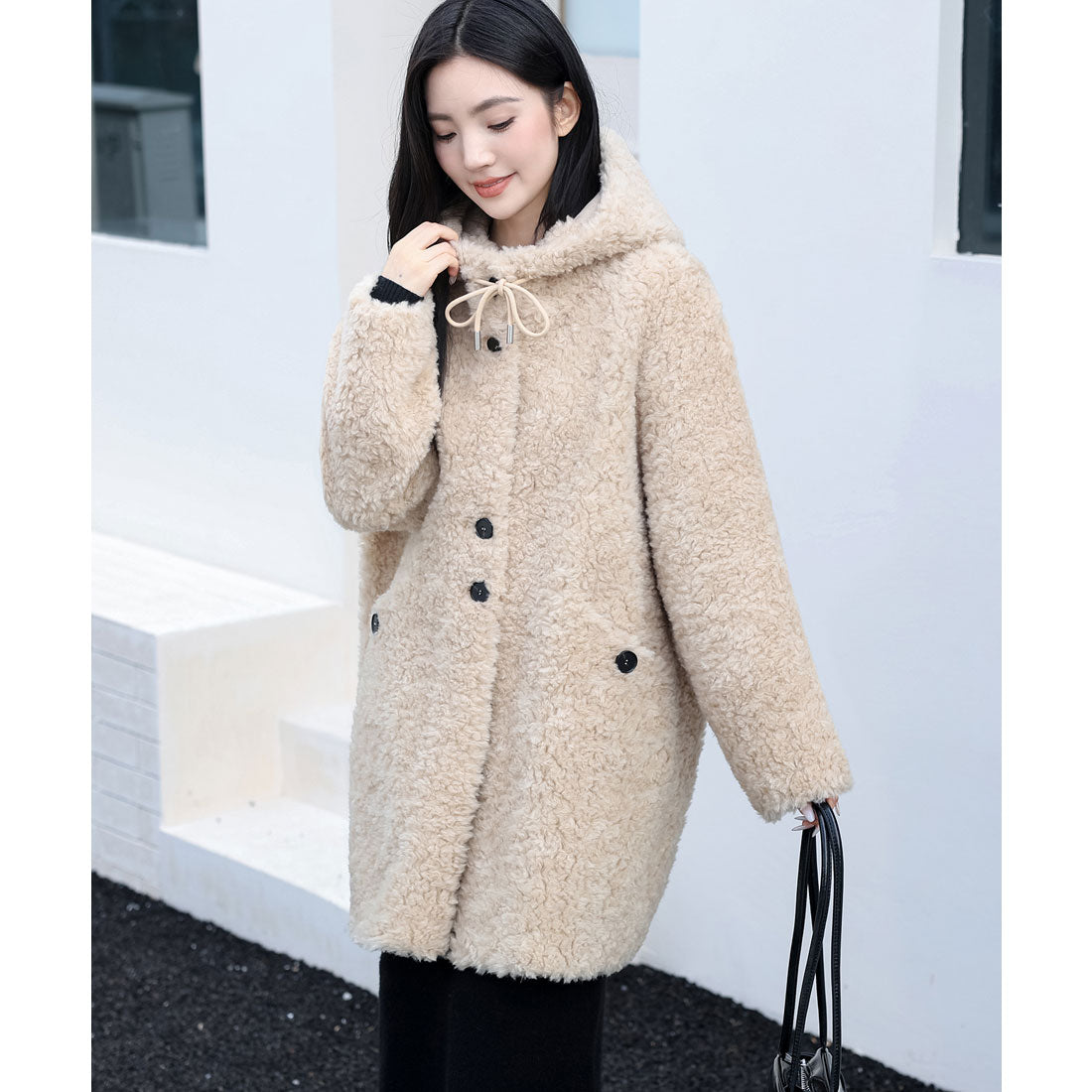 レースレディース Lace Ladies フーデット ミドル ボア ファー ジャケット （ベージュ） ベージュ