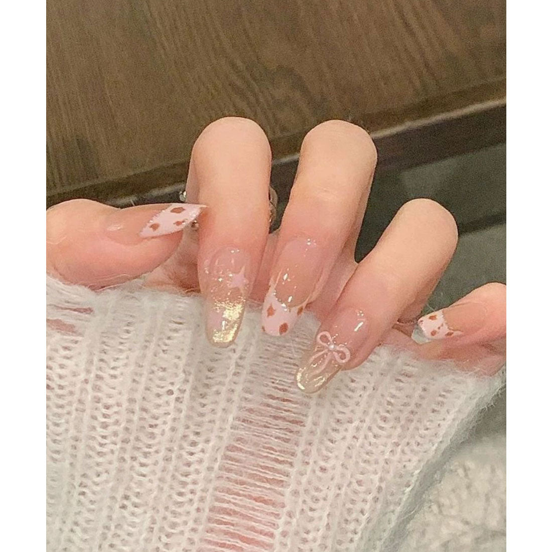レースレディース Lace Ladies パール付き リボン アート フレンチ ネイルチップ【返品不可商品】 （B） B