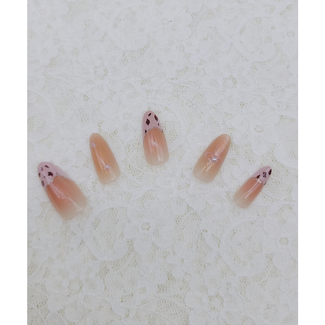 レースレディース Lace Ladies パール付き リボン アート フレンチ ネイルチップ【返品不可商品】 （B） B