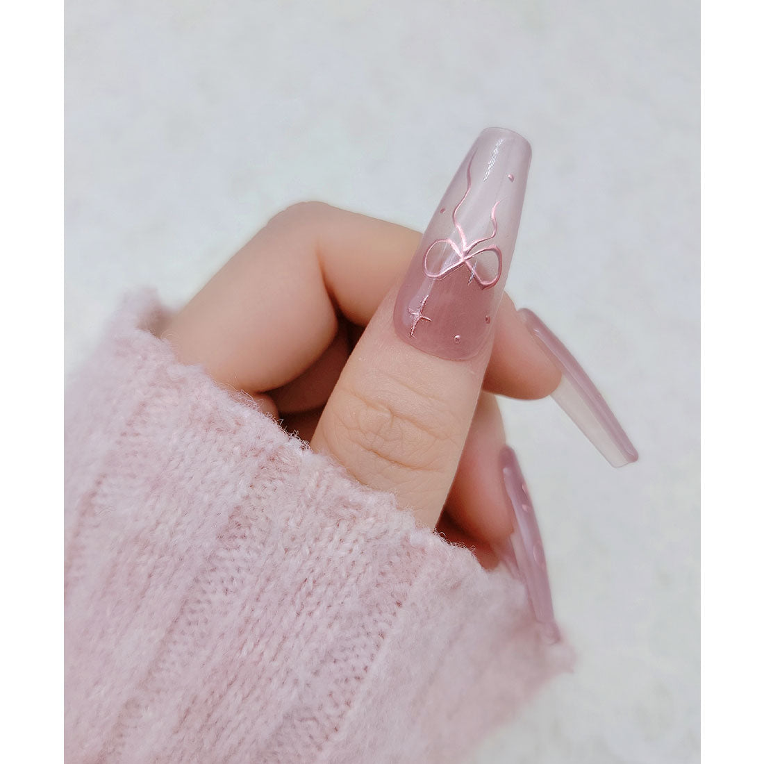 レースレディース Lace Ladies リボン ドリーム ミラー コフィン ネイルチップ【返品不可商品】 （ピンク） ピンク