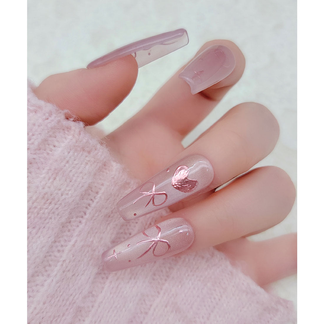 レースレディース Lace Ladies リボン ドリーム ミラー コフィン ネイルチップ【返品不可商品】 （ピンク） ピンク