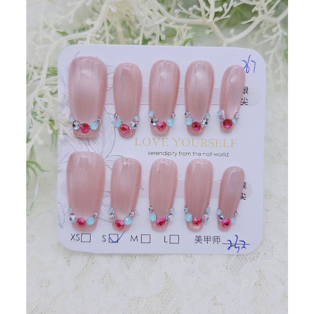 レースレディース Lace Ladies カラフル ビジュー ライン ミラー風 ネイルチップ【返品不可商品】 （ピンク） ピンク
