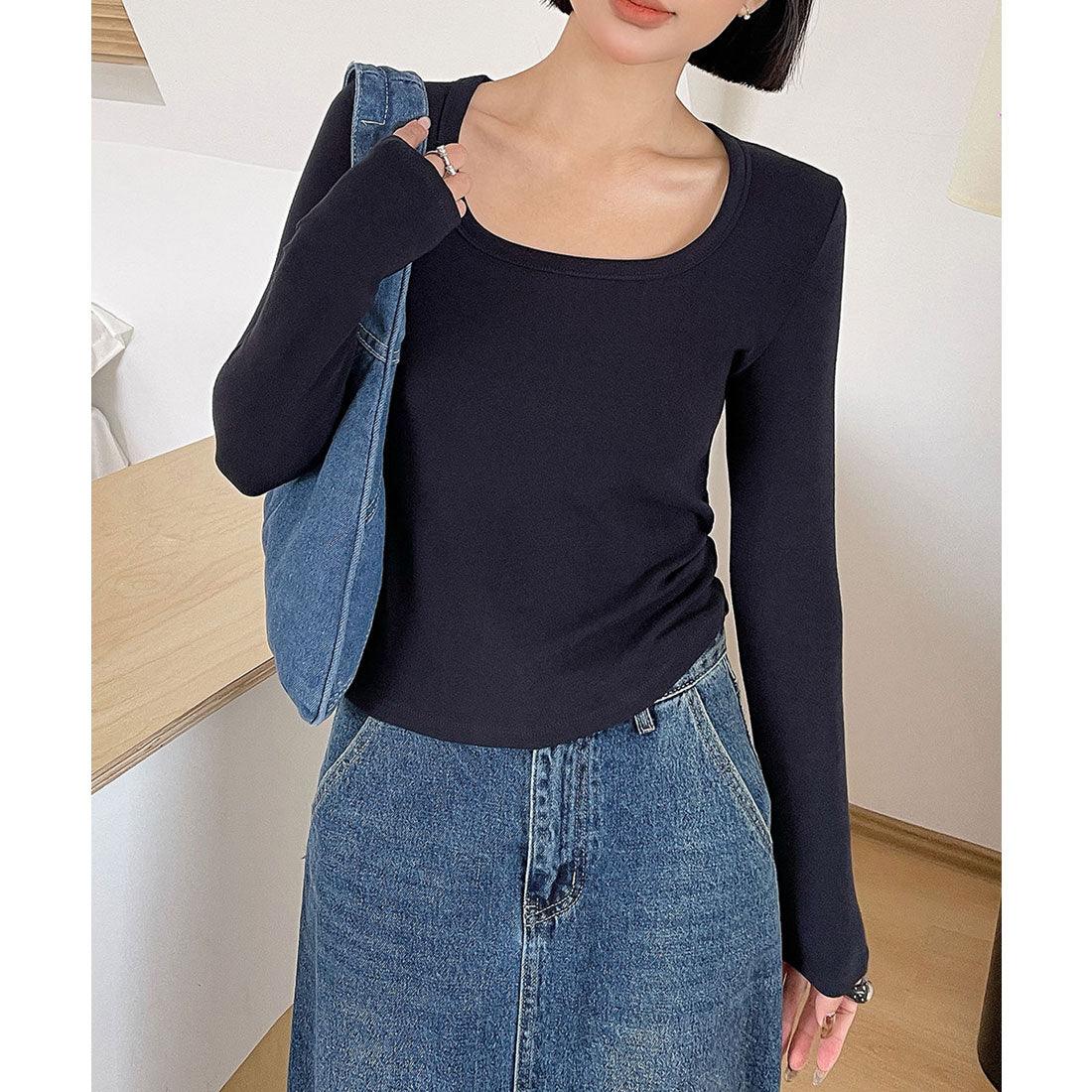レースレディース Lace Ladies ソリッドカラー ラウンドネック ベーシック 長袖 カットソー （ネイビー） ネイビー