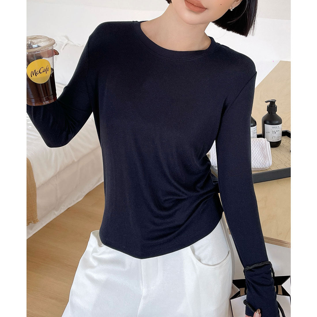 レースレディース Lace Ladies クルーネック 長袖 ベーシック プルオーバー カットソー （ブラック） ブラック