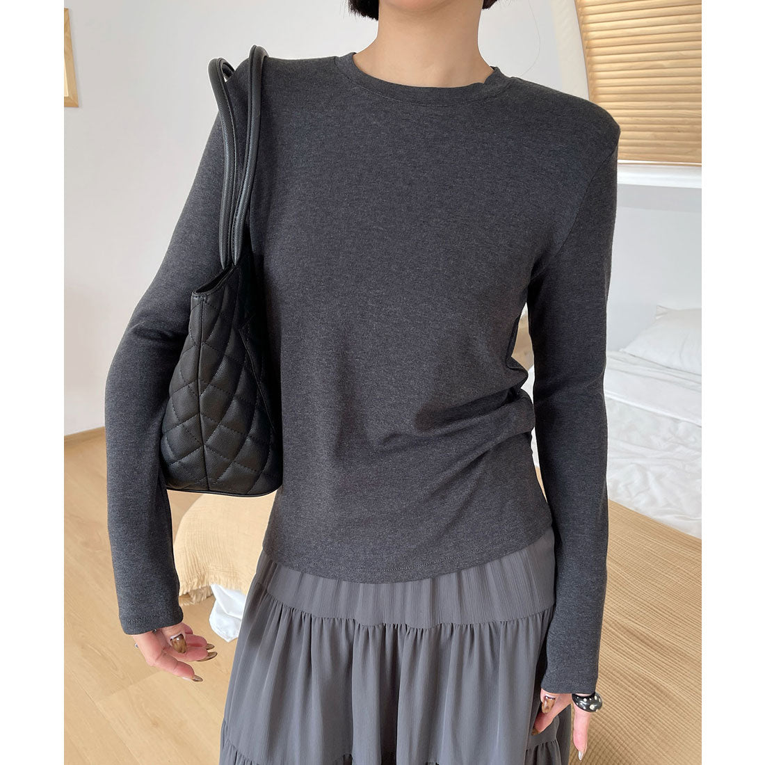 レースレディース Lace Ladies クルーネック 長袖 ベーシック プルオーバー カットソー （ダークグレー） ダークグレー