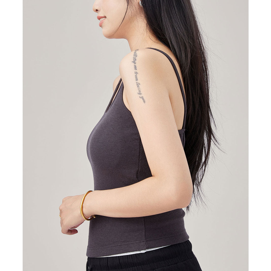 レースレディース Lace Ladies ソリッドカラー バック オープン カップ付き 薄裏起毛 キャミソール （ダークグレー） ダークグレー