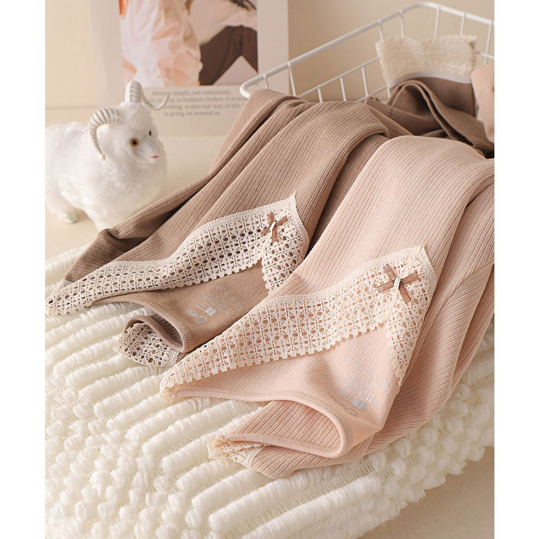 レースレディース Lace Ladies 【2点セット】Vネック レース リボン 長袖 インナー （ブラウン） ブラウン