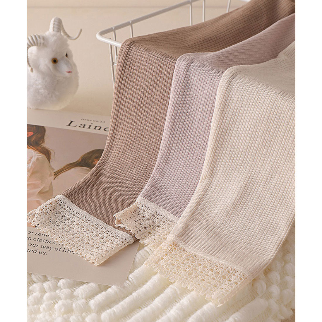 レースレディース Lace Ladies 【2点セット】Vネック レース リボン 長袖 インナー （ブラウン） ブラウン