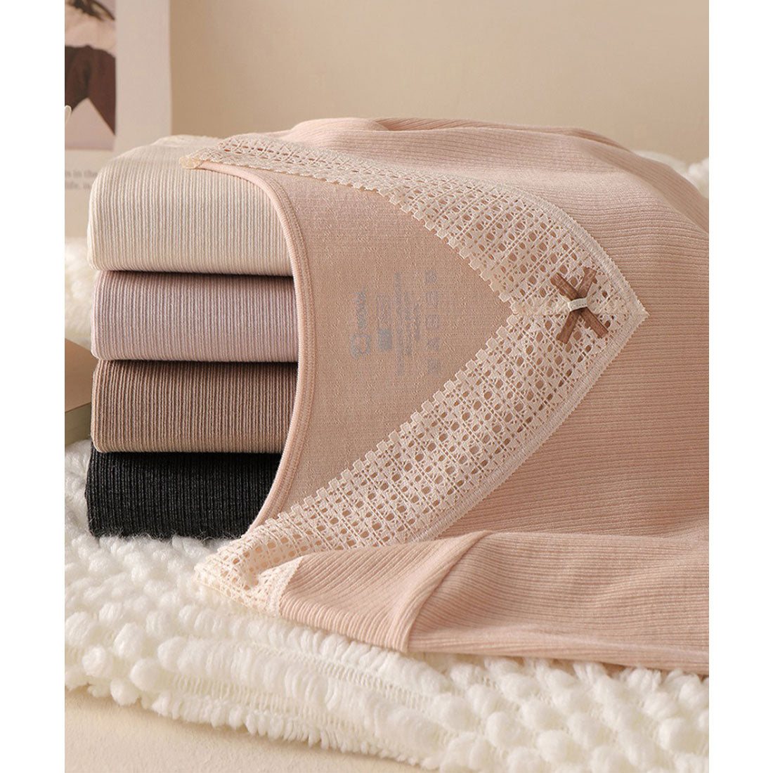 レースレディース Lace Ladies 【2点セット】Vネック レース リボン 長袖 インナー （ブラウン） ブラウン