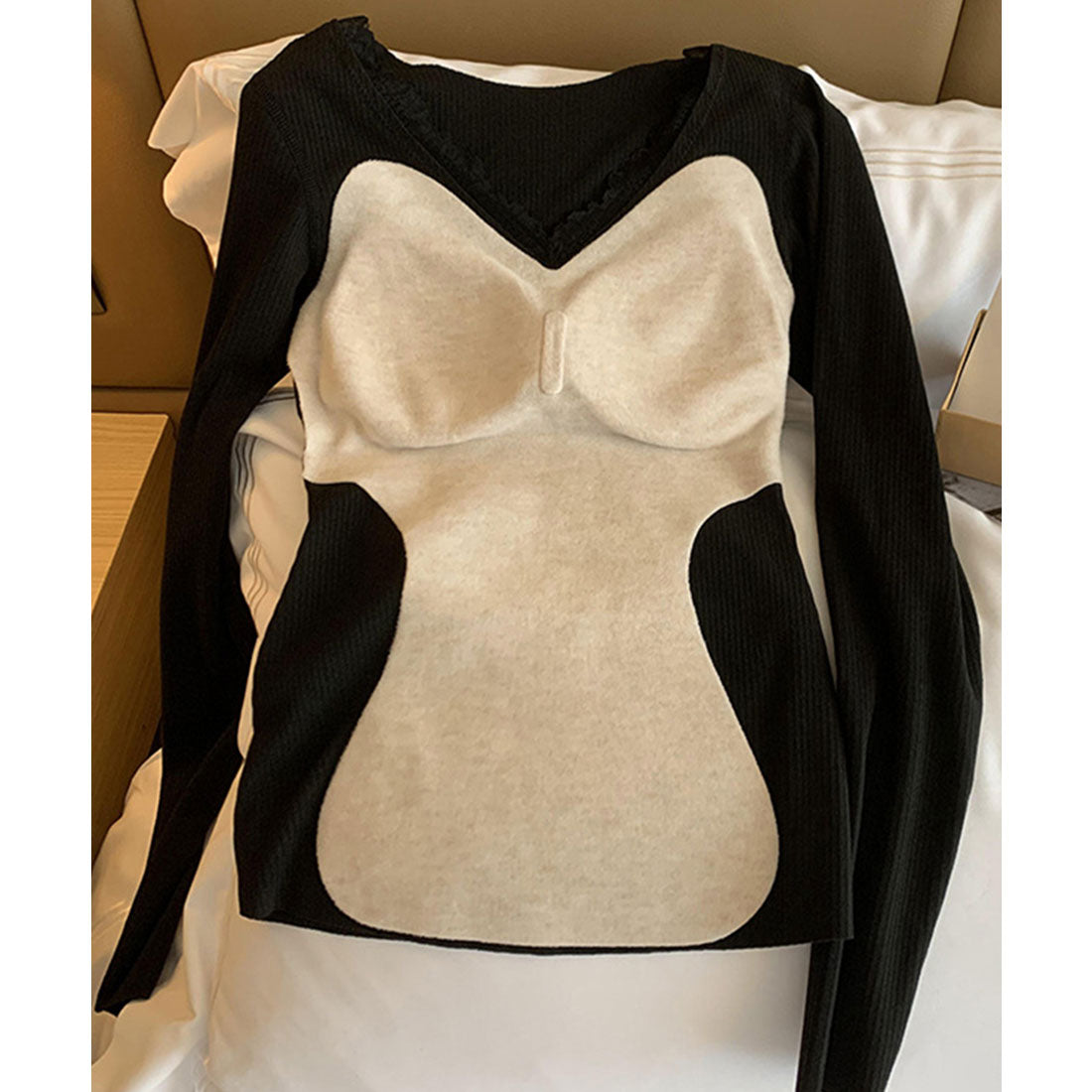 レースレディース Lace Ladies 【2点セット】 配 レース Vネック カップ付きインナー （ブラック） ブラック