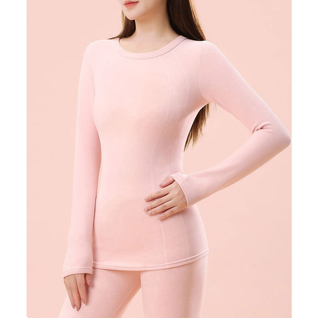 レースレディース Lace Ladies 【2点セット】クルーネック 裏起毛 厚手 長袖 インナー （ピンク） ピンク