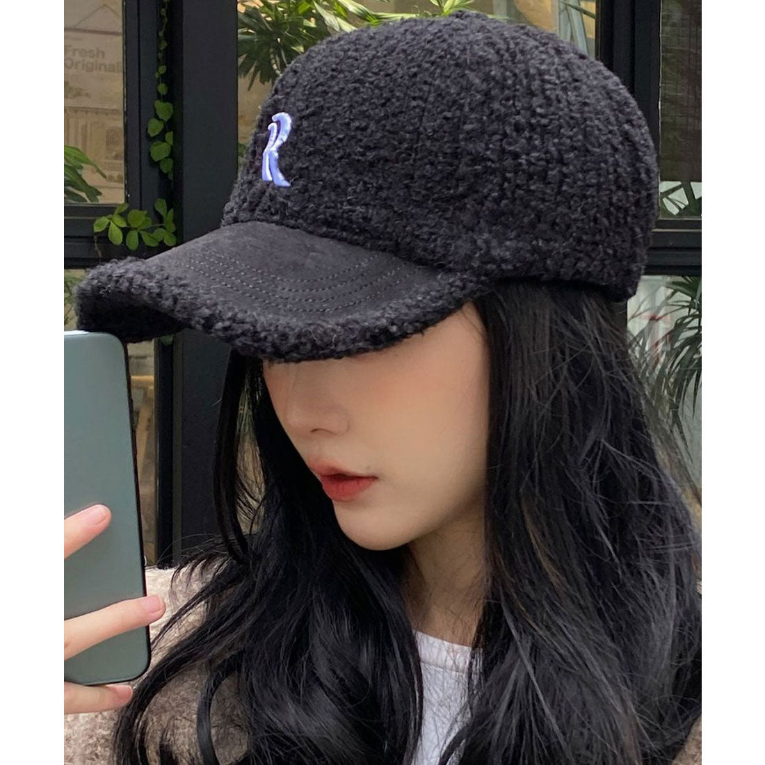 レースレディース Lace Ladies 刺繍付き 異素材 ボア ニット キャップ （ブラック） ブラック