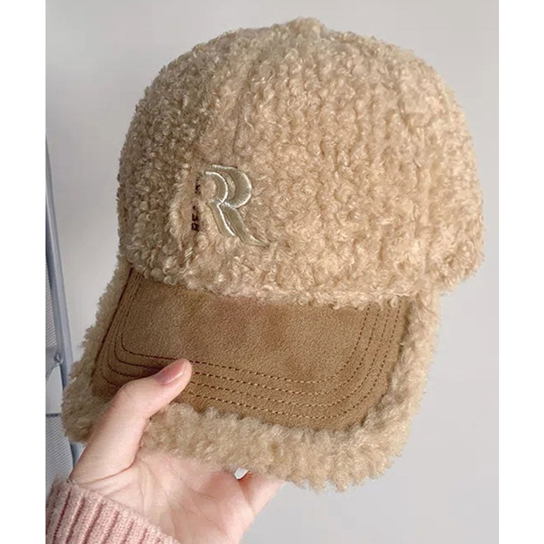 レースレディース Lace Ladies 刺繍付き 異素材 ボア ニット キャップ （ブラック） ブラック