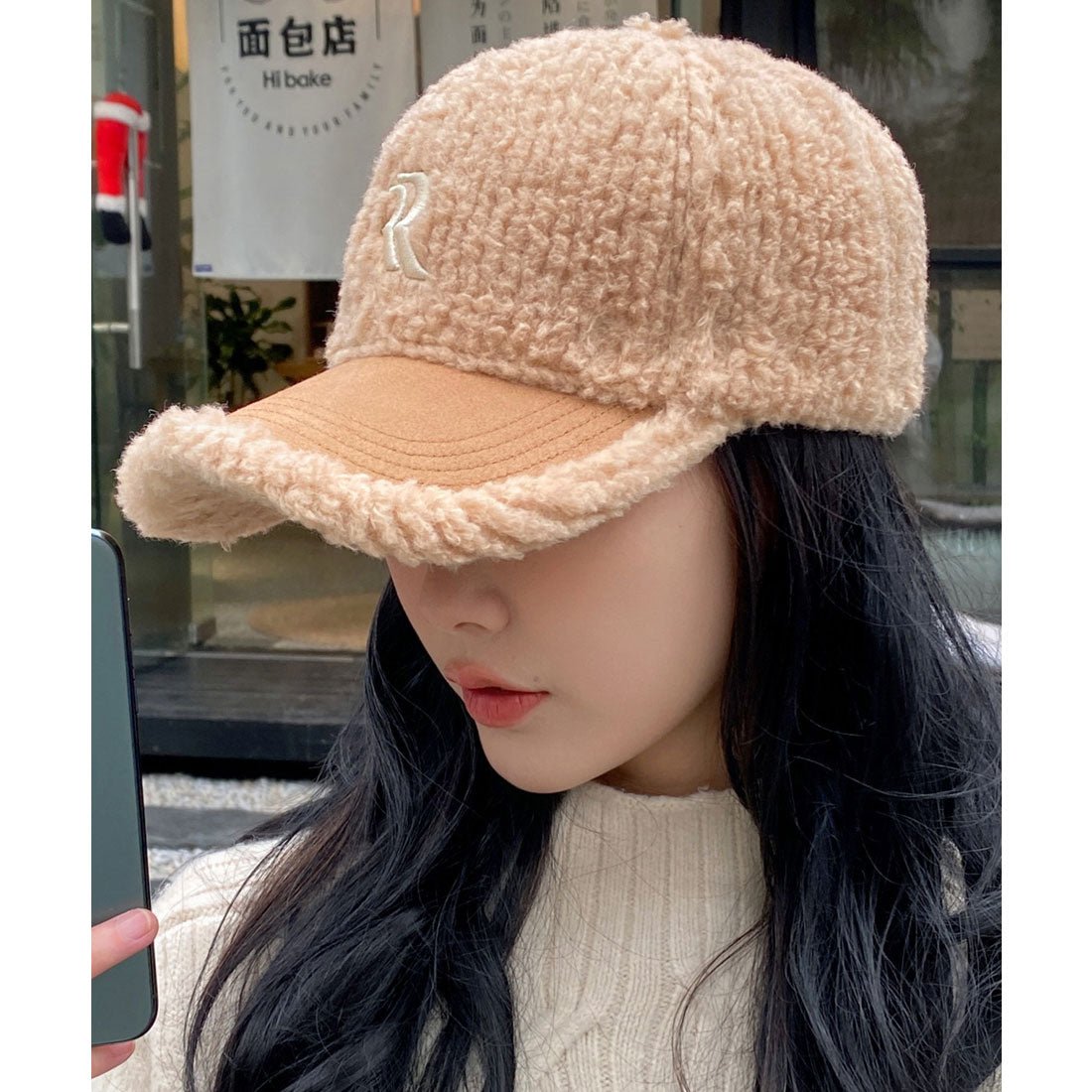 レースレディース Lace Ladies 刺繍付き 異素材 ボア ニット キャップ （ベージュ） ベージュ