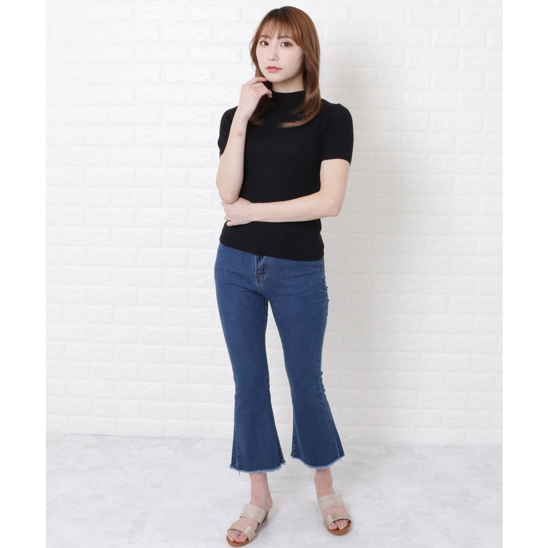 レースレディース Lace Ladies ハイネック半袖リブニット
