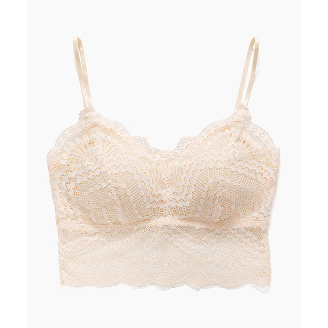 レースレディース Lace Ladies 総レース スカラップ Vネック キャミソール ハーフトップ （ベージュ） ベージュ
