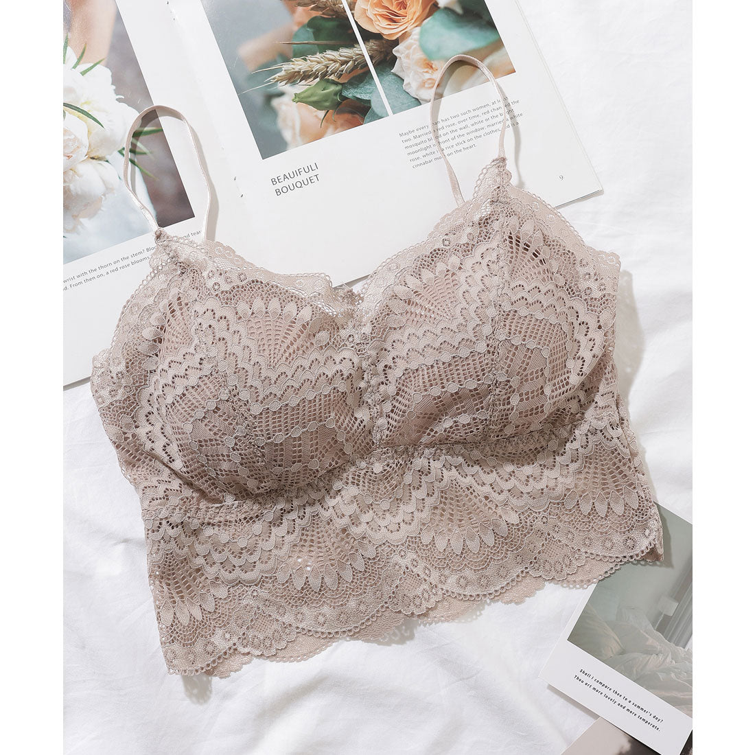 レースレディース Lace Ladies 総レース スカラップ Vネック キャミソール ハーフトップ （ベージュ） ベージュ