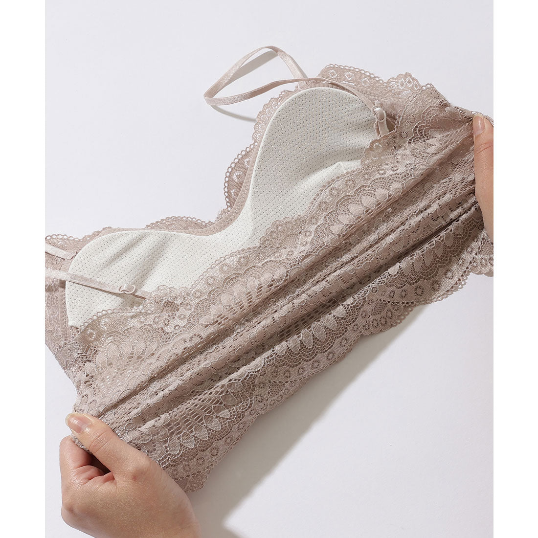 レースレディース Lace Ladies 総レース スカラップ Vネック キャミソール ハーフトップ （ベージュ） ベージュ