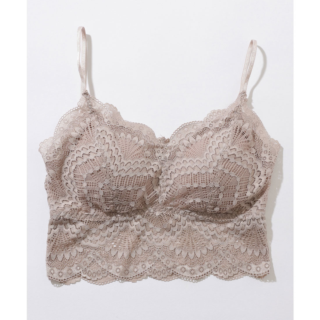 レースレディース Lace Ladies 総レース スカラップ Vネック キャミソール ハーフトップ （ベージュ） ベージュ